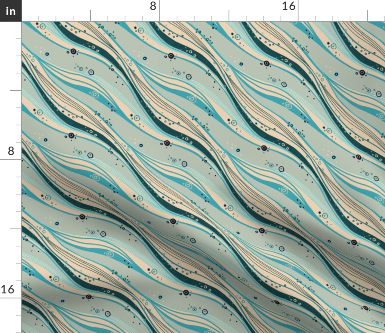 Under The Sea Waves Bubbles Ocean Coastal Nature Beach Retro Lines Custom Printed Fabric by Spoonflower Various Fabrics by the Yard or Fat Quarter